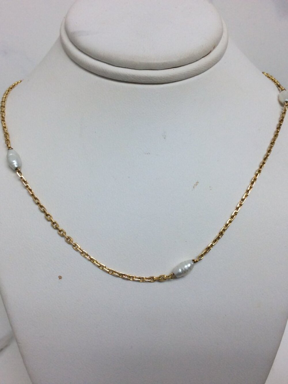 Vintage Natural Pearl 14k Solid Yellow Gold 23 Inch Cable Chain Necklace 5gr